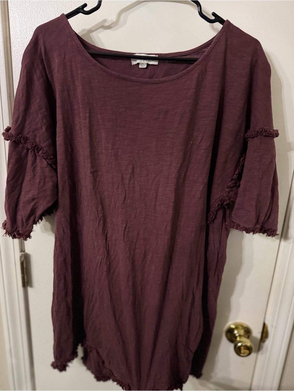 Umgee Plum Short Sleeve Fringe Tunic